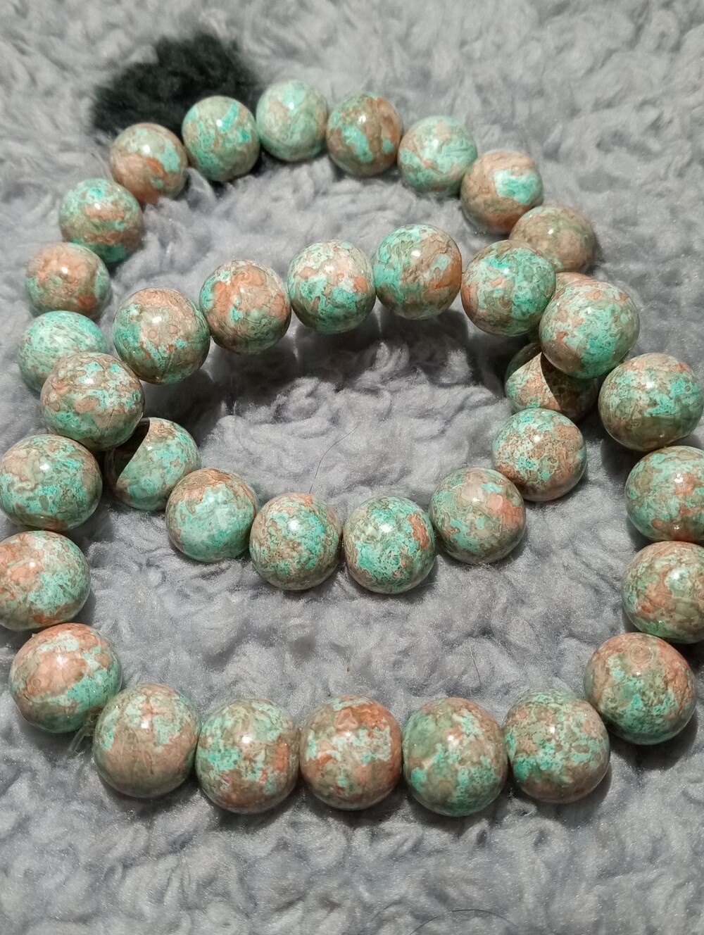 Natural Turquoise Green And Coral Marbleized Set Of Two Bracelets Rare Vines